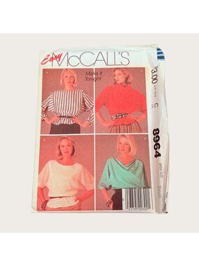 Vintage 1980s McCalls Sewing Pattern 8964 Misses Tops Size Small Uncut
